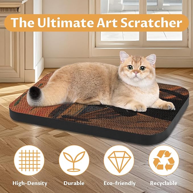 2 Pack Cat Wall Scratcher, Art Cat Scratching Board for Cats | Wall Mounted Cat Scratch Pad, Water-Based Ink, Hook&Loop Strips, Floor or Wall Use, 16.7x11x1 Inch, Goldfish & Scream - Image 4