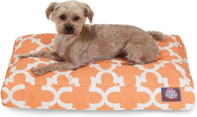 Majestic Pet Shredded Memory Foam Dog Bed Small with Removable Washable Cover – Rectangle Orthopedic Dog Bed–Durable Dog Crate Bed-Flat Dog Bed for Senior Dogs - (27x20) S - Trellis - Peach by MajesticPet