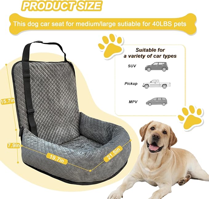 Dog Car Seat for Small Medium Dogs,Detachable Washable Travel Safety Pet Booster Seat, Comfy Ultra Soft and Multifunctional Car Travel Bed,Grey - Image 2