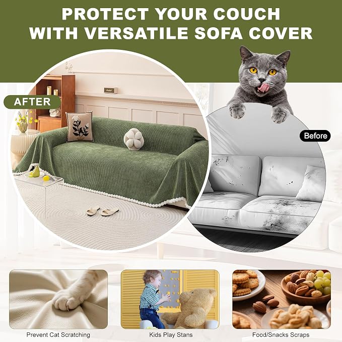 ROOMLIFE Boho Couch Covers for Sofa Washable for 3 Cushion Couch Chenille | Furniture Protector Sofa Couch Cover for Dogs, Soft Breathable Sofa Slipcover, Couch Throw Blankets with Tassels 71''X134'' - Image 8