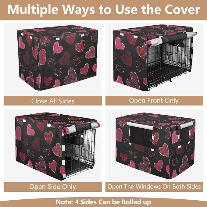 Dog Crate Cover Kennel Cover for Dog Cages Breathable for Wire Cage Indoor Outdoor Black Striped Heart - Image 5