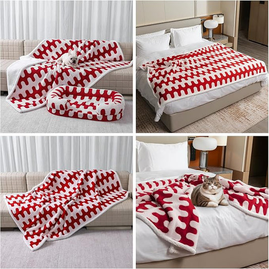 Waterproof Pet Blanket,Red Dog Blankets for Bed Covers Couch Sofa Stylish Jacquard Pets Throw Blankets for Puppy Cats Washable Reversible Furniture Protection Covers (Red Wave,L) by Unknown