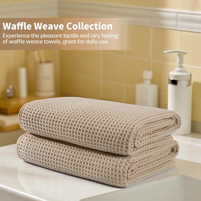 Microfiber Waffle Bath Towels, 4 Pieces, Soft, Absorbent, Fast Drying, Lint Free 430 GSM (27''x55''/68.58 cm x139.7 cm) - Image 6