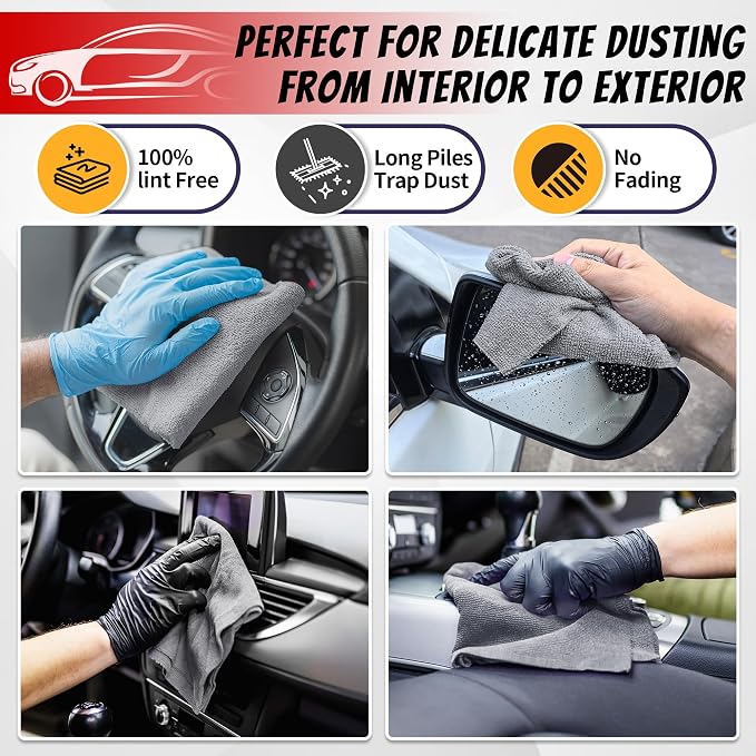 FIXSMITH Shop Towels, Pack of 50, Grey Microfiber Cleaning Cloth Bulk, Microfiber Towels for Cars, All-Purpose Absorbent Cleaning Rags, Dust Cloth for Automotive, Mechanic, Garage, 11.5 x 11.5 inch - Image 3