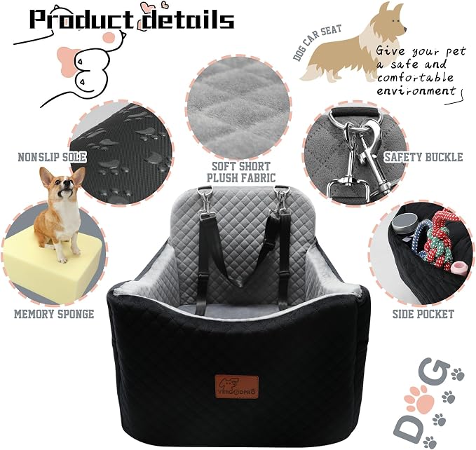 Dog Car Seats-Memory Sponge and Velvet Pet Booster Car Seat,Safety and Comfy,Ride Height 6" Elevated Enough to See Out the Window,Both Front and Back Seats Apply,Esay to Install and Clean.(H-Black) - Image 4