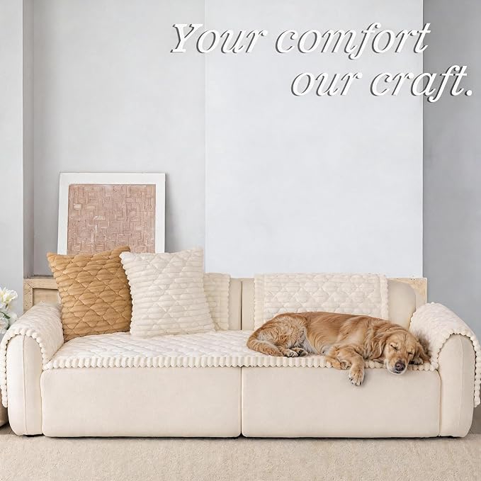 Luxury Fuzzy Pet Couch Cover for Dogs,Washable Sofa Cover, Non-Slip Sofa Protector for 3 Cushion Couch, Thick Plush Furniture Cover, Elegant Pet-Friendly Home Décor(White,28"x83") - Image 3