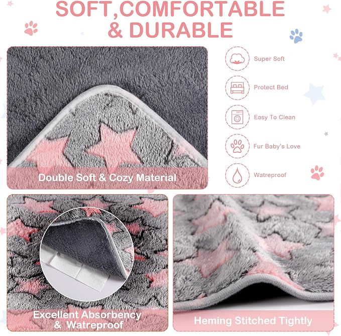 Tudomro 8 Pcs Absorbent Guinea Pig Blankets Washable Small Animal Fleece Bedding Cage Liners Reusable Pet Sleep Mat Pad Cover for Ferret Chinchilla Furniture Protection(Big Star,12 x 12 Inch) - Image 3