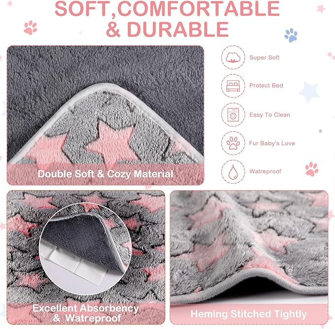 Reginary 4 Pcs Waterproof Guinea Pig Blankets Washable Small Animal Fleece Bedding Absorbent Guinea Pig Cage Liners Reusable Training Pee Pad Pet Sleep Mat for Hamster(Cute Star Pattern,35 x 24 Inch) - Image 6