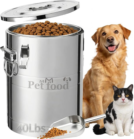 Newget 40 Lbs Stainless Steel Dog Food Storage Container, Large Airtight Pet Food Storage Bin with Lid to Keep Fresh, Metal Container with Scoop for Dog, Cat, Bird Seed, Rice, Grain & Kitchen Pantry by Newget