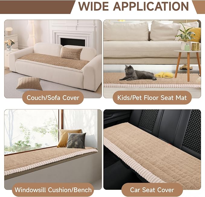 OTOB Couch Cover for Dogs Washable, Non Slip Plush Fuzzy Sofa Covers for 3 Cushion Couch All Seasons, Kids Pet Friendly Soft Cozy Furniture Protector Sofa Slipcovers (Khaki, 27.6" x 82.7") - Image 7