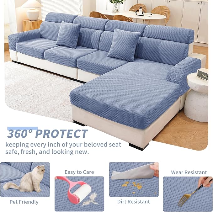 YEMYHOM Couch Cushion Covers for Sofa, Stretch Sectional Back Cushion Covers Washable Thick Furniture Protector Sofa Slipcovers for Pets (1PC Back Couch Cover, Light Blue) - Image 6