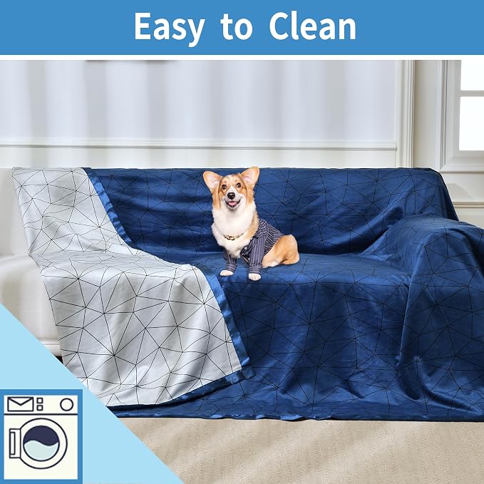 Softan Waterproof Blanket Cover 70"x90" for Baby, Adults, Dogs, Cats or Any Pets, 3 Layer Protector and 100% Leak Proof Blanket for Bed, Sofa and Other Furniture, Easy to Clean, Navy & Light Grey - Image 6