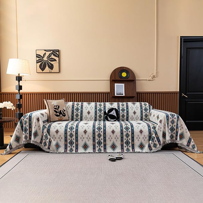 ROOMLIFE Couch Cover 3 Cushion Sofa, Washable Non Slip Furniture Sofa Protector Cover, Soft Chenille Sofa Slipcovers Sectional L Shape Dogs Couch Cover Throw Blanket with Tassels 71''X150'' - Image 2