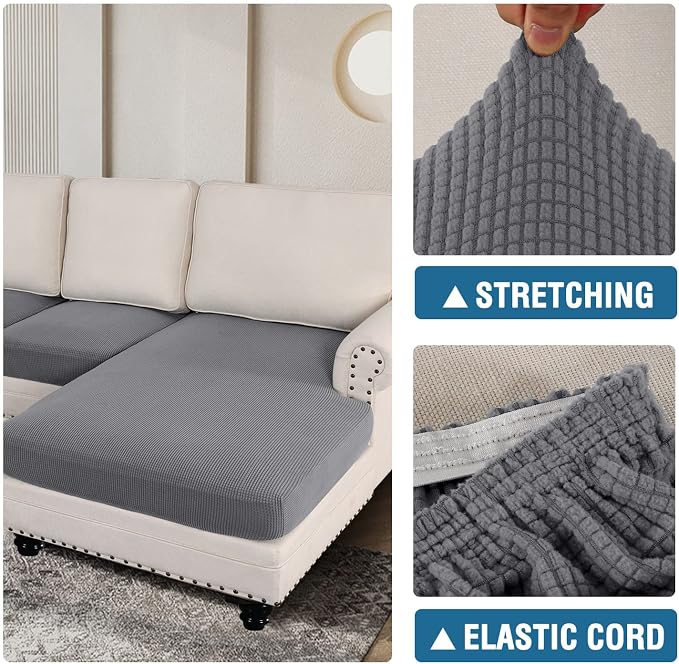 H.VERSAILTEX Sectional Couch Covers 3 Pieces Sofa Seat Cushion Covers L Shape Separate Cushion Couch Chaise Cover for Both Left/Right Sectional Couch (Seat Only: 1 Chaise + 2 Sofa, Dove) - Image 6