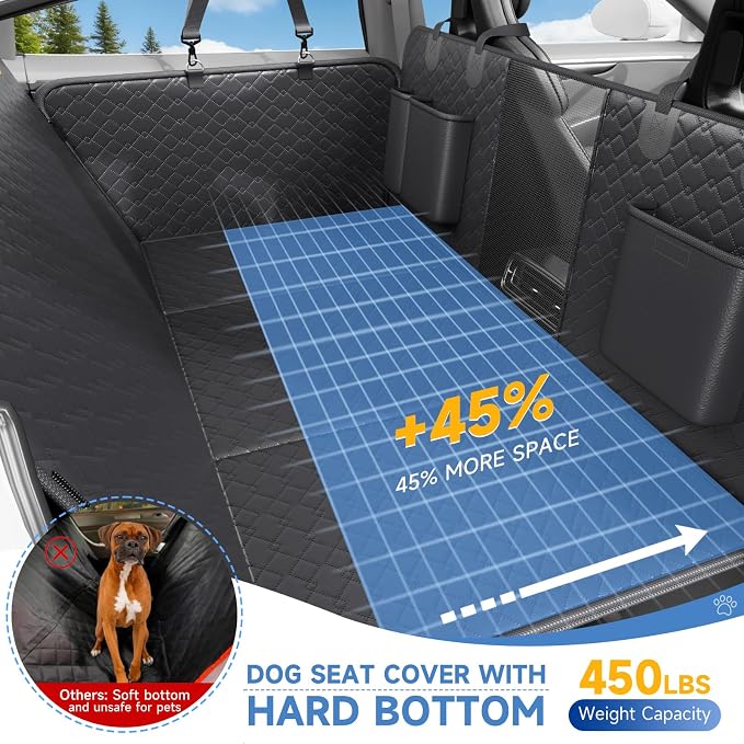 Dog Car Seat Cover Waterproof Vegan Leather, Scratchproof, Hard Bottom Back Seat Extender for Dogs, Non Slip Back Seat Protector with Mesh Window, Easy to Clean Fit Most Cars, Black - Image 3