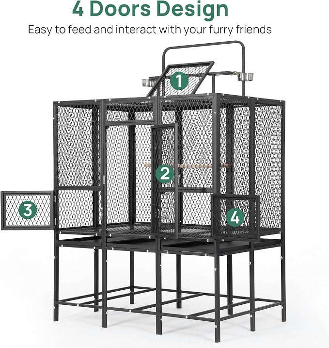 44" Carbon Steel Bird Flight Cage Detachable Playtop Indoor Outdoor | Heavy Duty Carbon Steel Flight Cage for Cockatiels, Parakeets, Conures & Lovebirds (Indoor & Outdoor Use) - Image 4