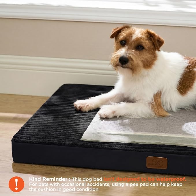 Bedsure ComfyFleece Large Dog Bed for Crate with Washable Cover, 35x22 | Orthopedic Egg Crate Foam Pet Mat,Removable Cover, Nonslip Bottom,Not Waterproof,Not Chewproof,For Large Breeds up to 40lbs - Image 2