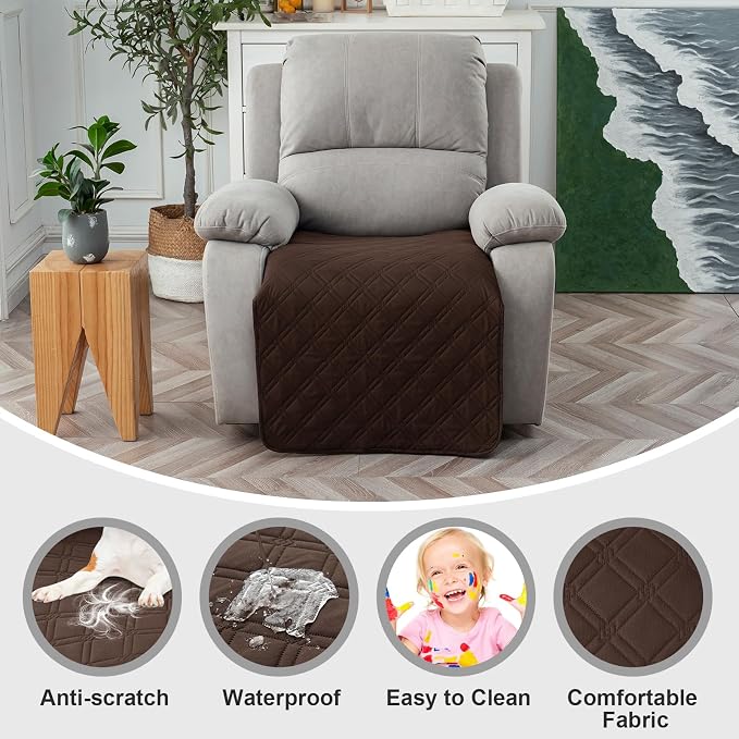 Genina Waterproof Recliner Chair Covers, Recliner Cover for Dog Pets Friendly, Washable Antislip Reclining Chair Cover Furniture Protector, Sofa Slipcover for Living Room(23.6inch/Chocolate) - Image 2
