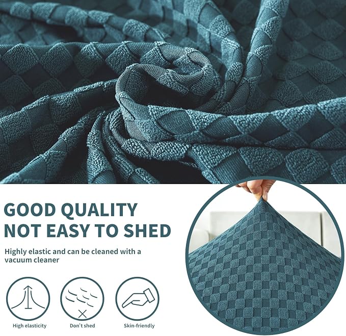 【Clearance】 Stretch Individual Cushion Covers Sofa Seat Cushion Slipcovers Soft Couch Cover Replacement Large Checkered Furniture Protector with Elastic Bottom (3 Pcs Cushion Cover, Peacock Blue) - Image 3