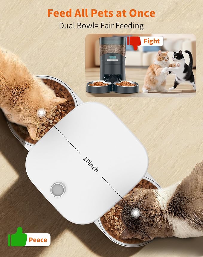 HoneyGuaridan Automatic Cat Feeder for 2 Cats,Automatic Cat Food Dispenser,Timed Pet Feeder for Cats and Dogs,Desiccant Bag, Programmable Portion Control,10s Voice Recorder - Image 2