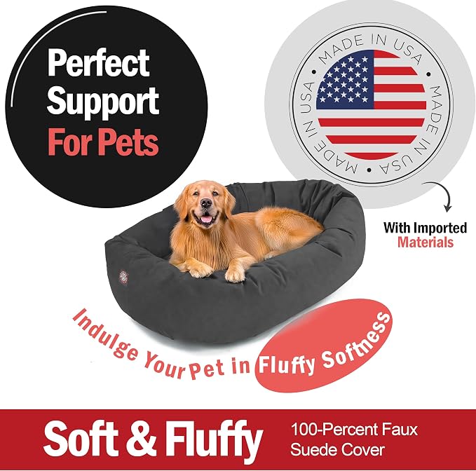 Majestic Pet 40 Inch Suede Calming Dog Bed Washable – Cozy Soft Round Dog Bed with Spine Support for Dogs to Rest Their Head - Fluffy Donut Dog Bed 40x29x9 (Inch) - Round Pet Bed Large – Gray (2025) - Image 2