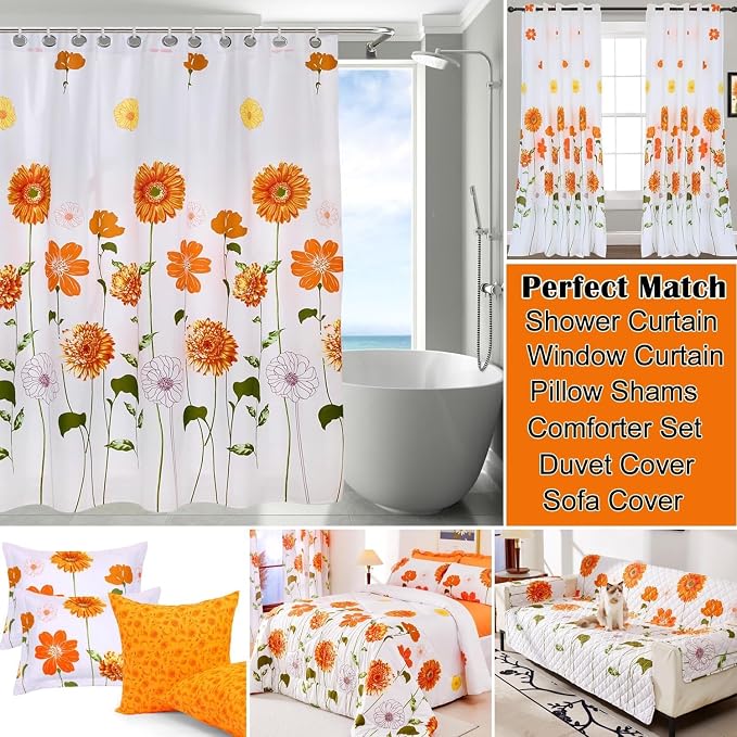 EVENHUG 100% Cotton Quilt Twin Size Orange Sunflower Bedding Set Floral Lightweight Quilt Reversible Coverlet Bedspread with1 Pillow Shams All Seasons 2 Pieces (68"x86") - Image 4