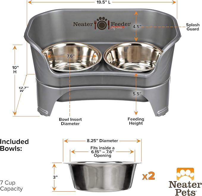 Neater Feeder Express Mess Proof Dog Bowls Elevated for Medium to Large Sized Breed, No Spill Raised Dog Food Bowl Stand, Stainless Steel Food and Water Bowl Set, Pet Dish Feeding Station, Grey - Image 7