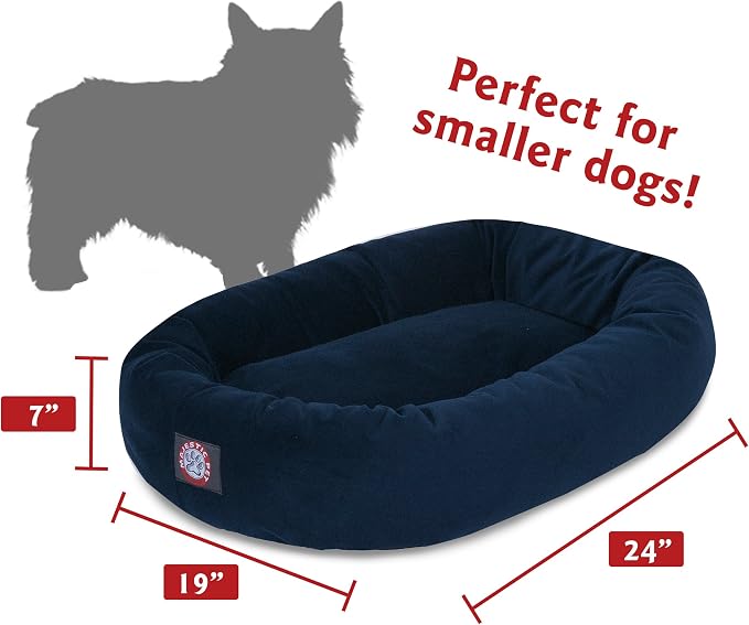 Majestic Pet 24 Inch Suede Calming Dog Bed Washable 24x19x7 (Inch) – Cozy Soft Round Donut Dog Bed with Spine Support for Dogs to Rest their Head - Round Pet Bed Small – Navy - Image 3