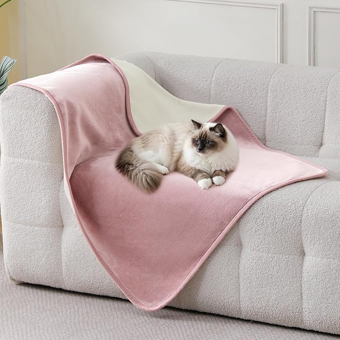 Waterproof Blanket 30"x40" for Dogs Cats, Reversible Waterproof Bed Cover for Pets, Soft Leakproof Blanket for Bed Couch Sofa Furniture Protector, Dusty Pink/Off White - Image 3