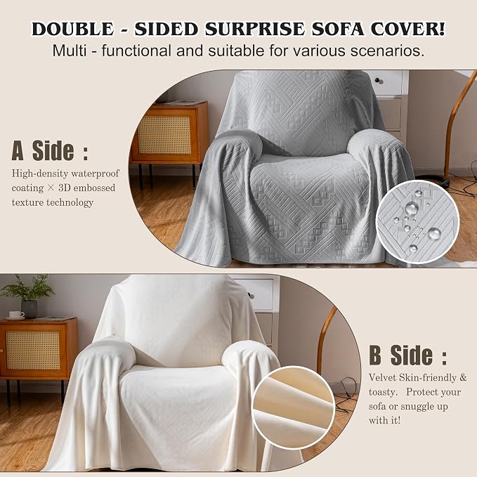 Waterproof Recliner Chair Covers, Anti-Slip Reclining Chair Covers, Pet-Friendly, Washable, Durable and Breathable Couch Covers – Reversible Design for Sofa Protection(71x71in/Light Grey) - Image 3