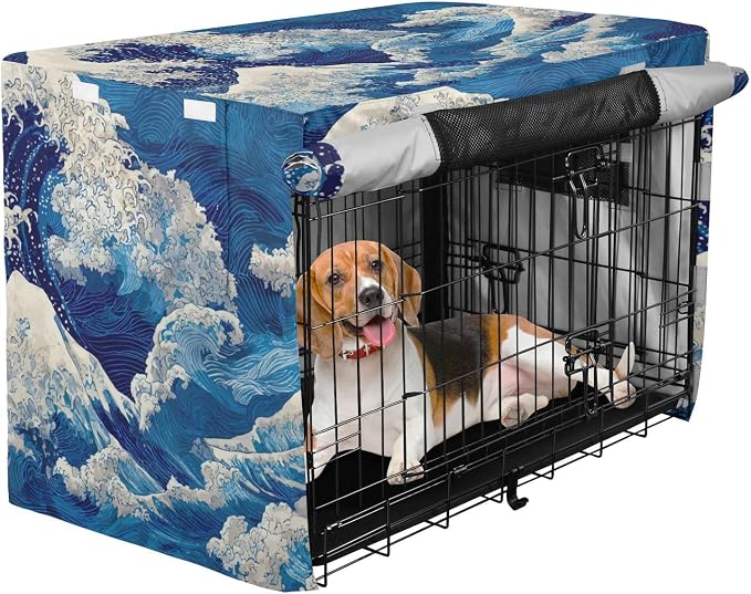 Dog Crate Cover Kennel Cover for Dog Cages Breathable for Wire Cage Indoor Outdoor Deep Blue Sea Waves - Image 2