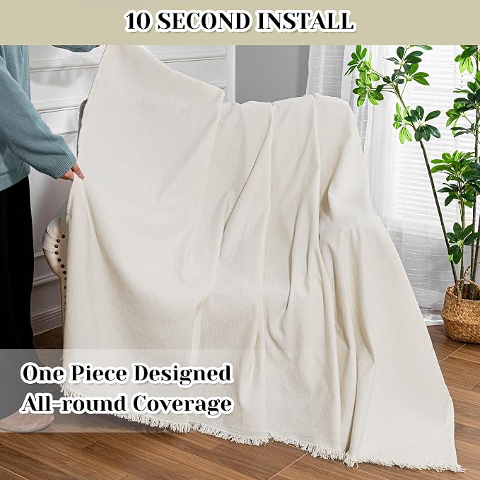 MEETSKY Oversized Chair Cover Washable Armchair Sofa Cover for Dog, Couch Protector for Sofa Single Cover, Small Couch Cover Sofa Throw Cover with Tassel, 71" x 91", Beige - Image 2