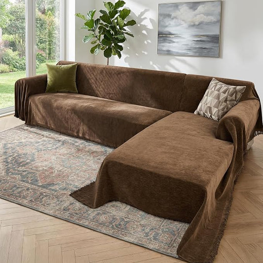 2 Pieces Sectional Couch Covers L Shaped Cover XXXL Coffee | Thick Washable Fabric for L Shaped Sectional Sofa, Anti-Pet Hair, Stain & Wear Resistant, Easy Care & Installation by Unknown