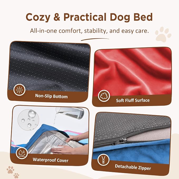 Comfort Expression Orthopedic Dog Bed for Extra Large Dogs with Bolster | Waterproof Dog Couch Bed with Washable Cover & Non-Slip Bottom, Supportive Egg Crate Foam XL Pet Bed, 42x30 Inch - Image 4