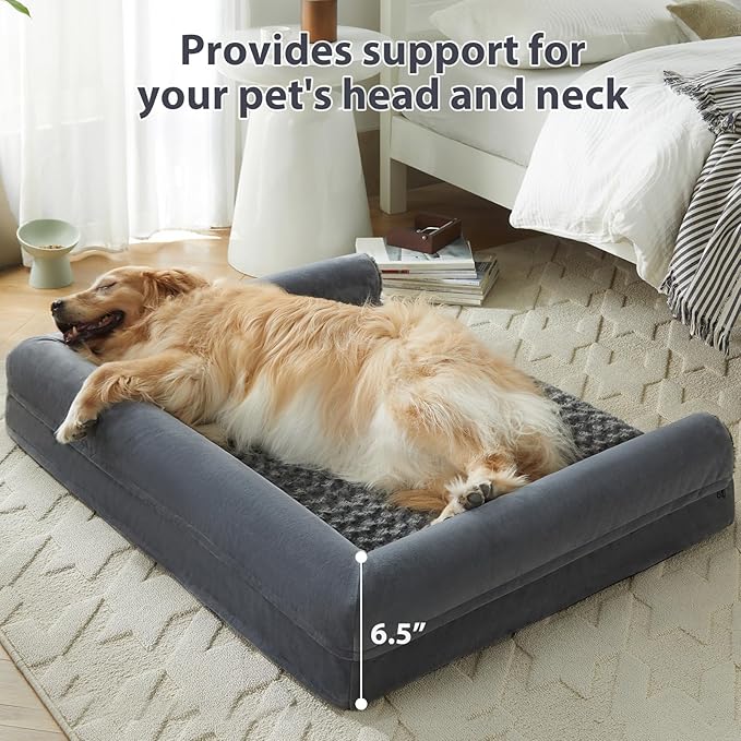 BFPETHOME Orthopedic Washable XLarge Dog Bed for Senior Dog Cozy Sleep | Extra Large Waterproof Big Soft Pet Couch Bed for Dogs Relax with Removable Cover Supportive Foam Dark Grey 42x30 Inch - Image 3