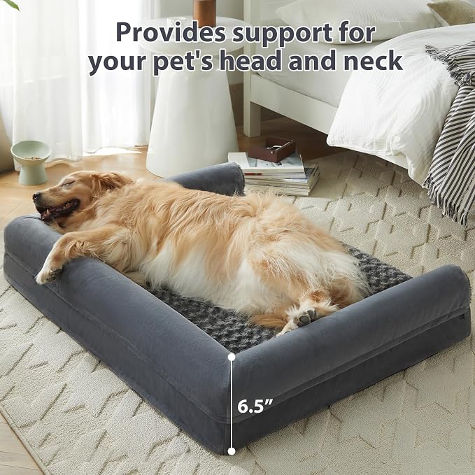 BFPETHOME Orthopedic Washable Large Dog Bed for Senior Dog Comfy Sleep | Waterproof Big Soft Pet Couch Bed for Dogs Relax with Removable Cover Supportive Egg Crate Foam Dark Grey 36x27 Inch - Image 3