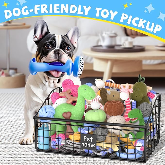 Kaiferty Indestructible Dog Toy basket, Medium Toy Box for Dogs,Pet Toy Bin Dog Metal Basket for Toys, Toy Storage Organizer, Toy Box for Living Room Area (Black) - Image 3