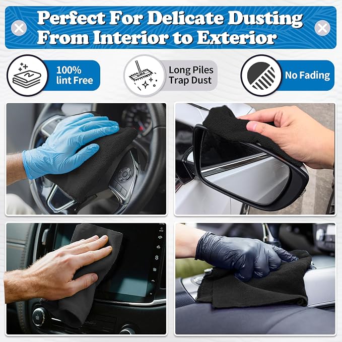 FIXSMITH Microfiber Cleaning Cloth, Shop Towels Bulk, 24 Pack Black Microfiber Towels for Cars, All-Purpose Absorbent Cleaning Rags, Dust Cloth for Automotive, Mechanic, Garage, Bar, 12 x 11 inch - Image 3