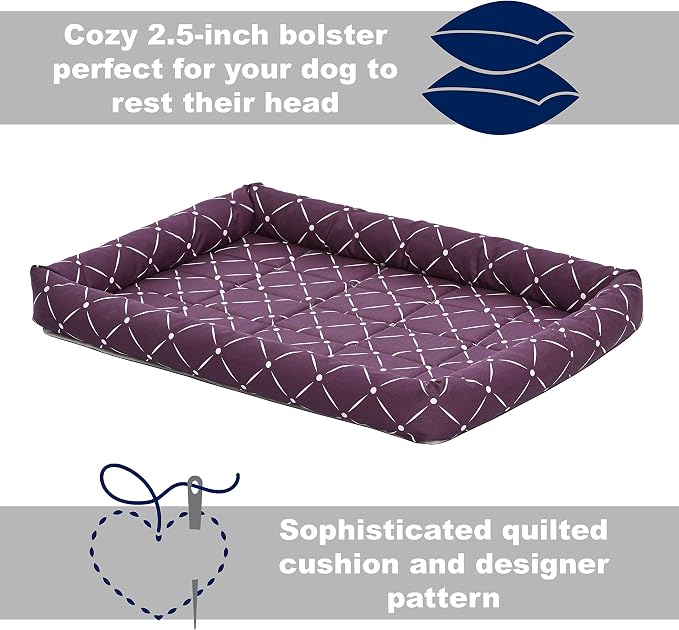 MidWest Homes for Pets 40230-PLD Quiet Time Couture Ashton Bolster Pet Bed, Intermediate Dog/30, Plum, Plum & White Diamond Pattern, 30-Inch - Image 4