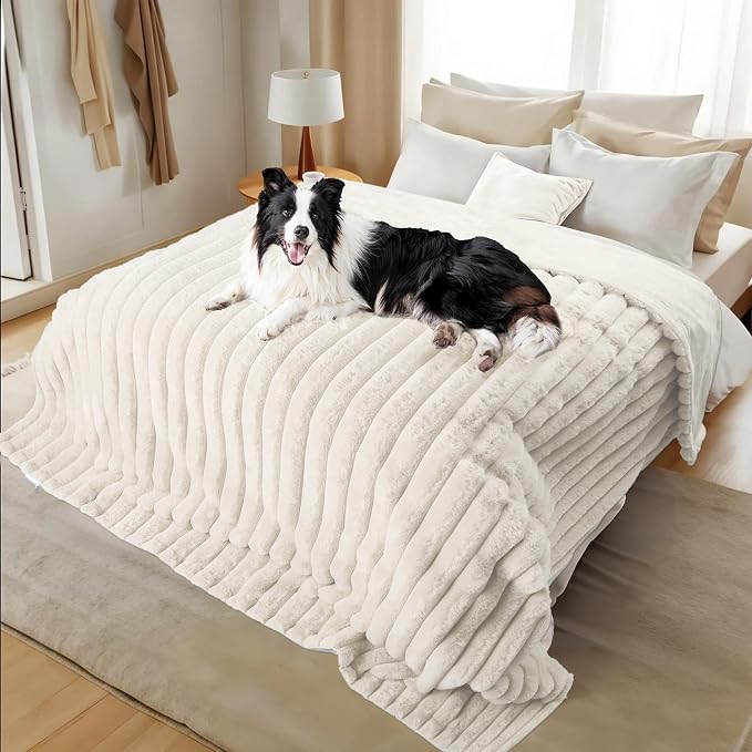 Waterproof Pet Blanket for Large Dogs & Cats - Reversible Calming Plush, Washable Furniture Cover for Couch, Bed, Car Seat, Blocks Leaks, Stains & Pet Fur (Cream, 60"x80") by ZAKAPAWS