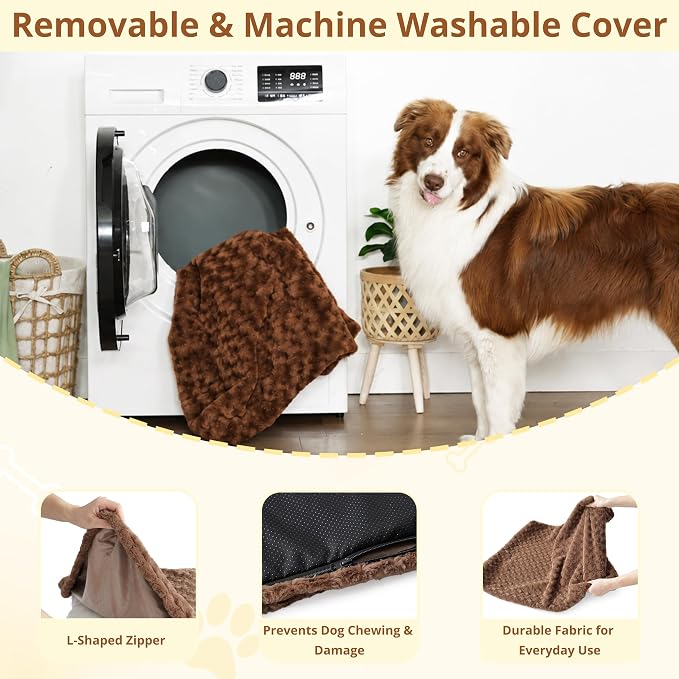 EGOHOME Dog Bed for Large Dogs, Shredded Memory Foam, Washable, Non-Slip | Balanced Support Foam, CertiPUR-US, Removable Washable Cover, Rose Velvet, Dog Crate Bed & Kennel Pad, 35 x 23 Inch, Brown - Image 5