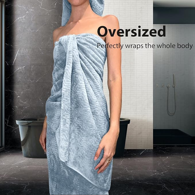 Smuge Ultra Soft Bath Towel Set of 4, Blue Extra Large Textured Microfiber Luxury Towels 35x70 in, Quick Dry, Highly Absorbent, Fluffy, Oversized, for Bathroom Shower Pool Hotel Beach - Image 7