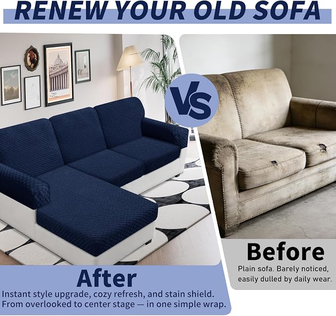 YEMYHOM Couch Cushion Covers for Sofa, Stretch Sectional Couch Armrest Covers Washable Thick Furniture Protector Sofa Slipcovers for Pets (2PC Armrest Cover, Navy) - Image 4