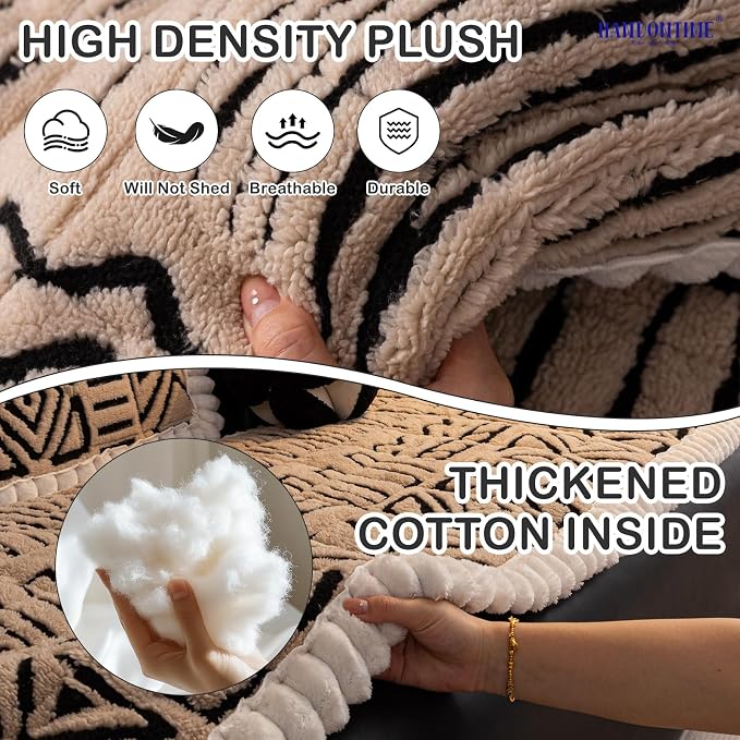 HANDONTIME Boho Couch Cushion Covers for Dogs Plush Couch Cover Washable Non-Slip Dog Sofa Cover Pet Couch Protector Fuzzy Geometric Sofa Slipcovers Dog Mat for Sofa and Couches(Brown, 27.6" x 82.7") - Image 2