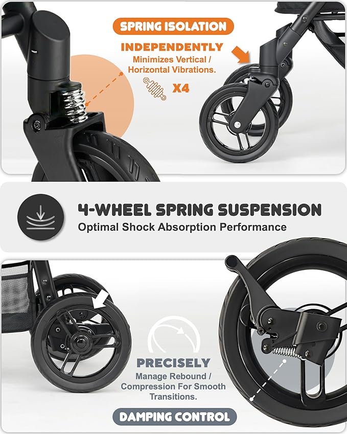 Medium Dog Stroller for Large Dogs, pet Stroller for Medium Dogs Up to 66lbs, All-Terrain with Adjustable Handle & Canopy, Sun Shades, Storage Organizer, Waterproof Oxford Fiber