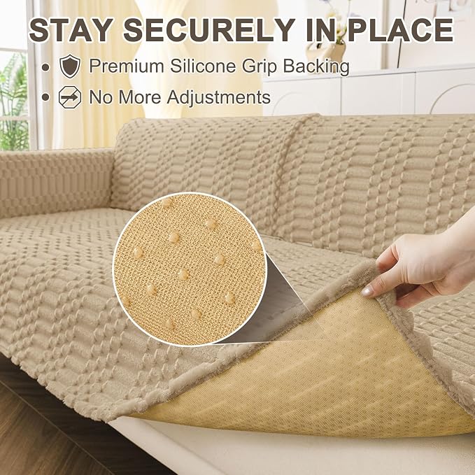 Smiry Waterproof Couch Covers for Dogs Washable, Non Slip Pet Sofa Cover | Plush Scratch Resistant Flannel Furniture Protector for Dogs, Khaki, 43" x 82.7" - Image 4