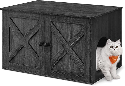 Feandrea Cat Litter Box Enclosure, Litter Box Furniture Hidden with Removable Divider, Indoor Cat House, End Table, 31.5 x 20.9 x 19.7 Inches, Ink Black UPCL002B01 by FeandreabySONGMICSHOME