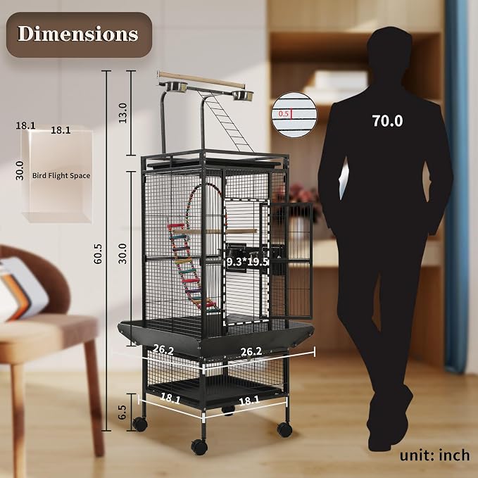 Large Bird Cages for Parakeets, Cockatiel Cage for Birds with Parrot Toys,Skirt Seed Catcher, Play Top Slide-Out Tray for Conure Canary Finch Lovebird Pigeon Budgie Quaker Parrot - Image 3