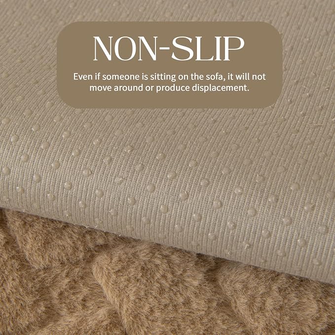 Waterproof Dog Bed Cover Non Slip Couch Cover for Dogs Washable Soft Faux Fur Sofa Cover Couch Covers for 3 Cushion Couch Sofa Pet Friendly (Dark Beige, 34x94.5（1pc）) - Image 6