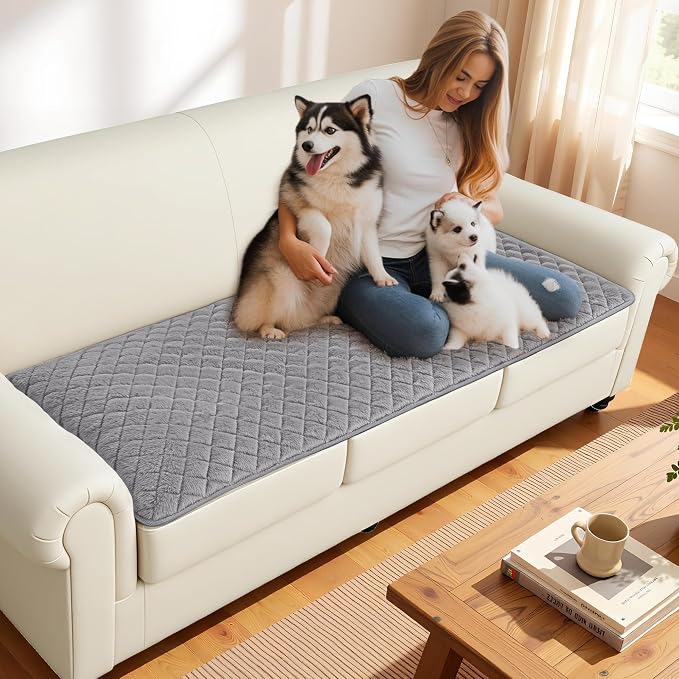 ALIECOM Sofa Cover Waterproof Couch Cover for Dogs Washable Velvet Sofa Slipcovers for 3 Cushion Couch Pet Friendly Non Slip Living Room Furniture Protector (Medium Grey, 27.6" x 70.9") - Image 7